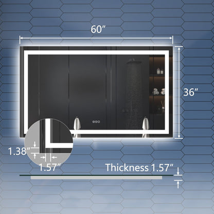 Apex 60" W x 36" H LED Heated Bathroom Mirror,Anti Fog,Dimmable,Dual Lighting Mode,Tempered Glass