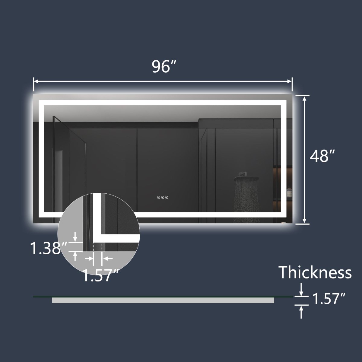 Apex 96" W x 48" H Lighted Bathroom Large Light Led Mirror,Anti Fog,Dimmable,Dual Lighting Mode,Tempered Glass