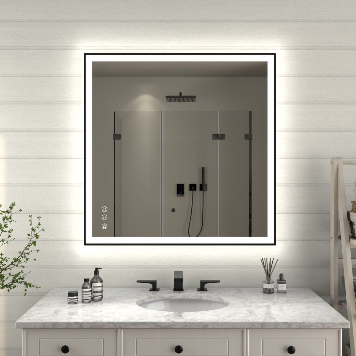 Apex - Noir 36"x36" Framed LED Lighted Bathroom Mirror