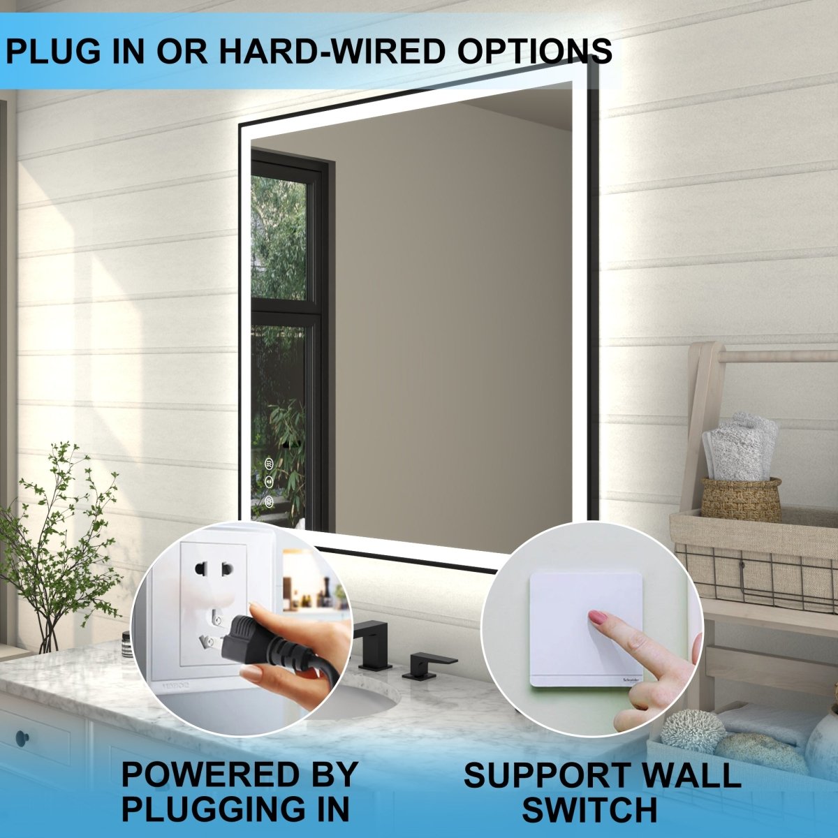 Apex - Noir 36"x36" Framed LED Lighted Bathroom Mirror