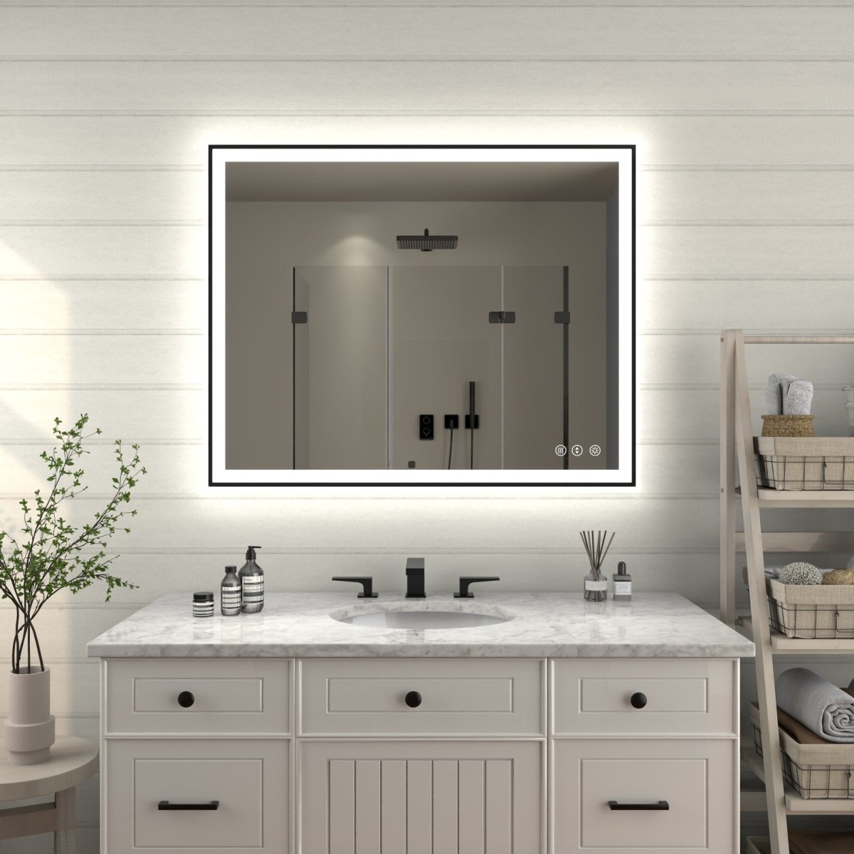 Apex - Noir 40"x32" Framed LED Lighted Bathroom Mirror