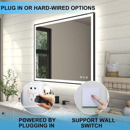 Apex - Noir 40"x32" Framed LED Lighted Bathroom Mirror