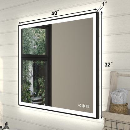 Apex - Noir 40"x32" Framed LED Lighted Bathroom Mirror