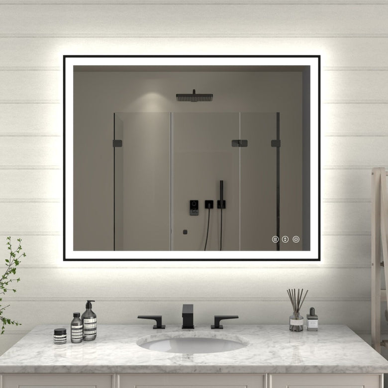 Apex - Noir 40"x32" Framed LED Lighted Bathroom Mirror