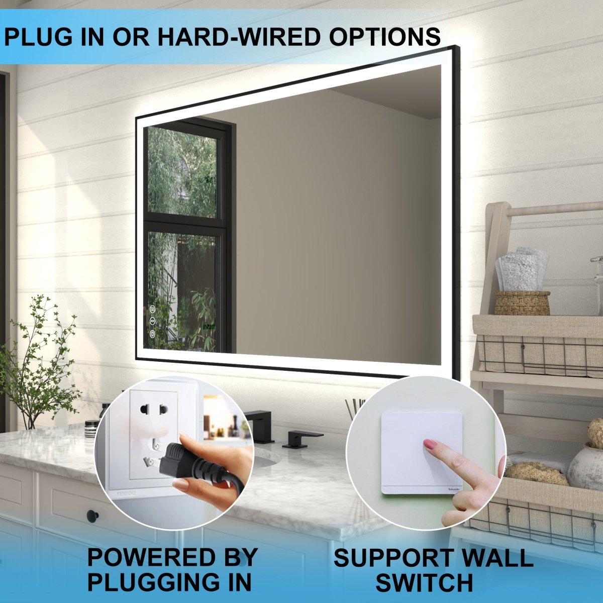 Apex - Noir 48"x32" Framed LED Lighted Bathroom Mirror