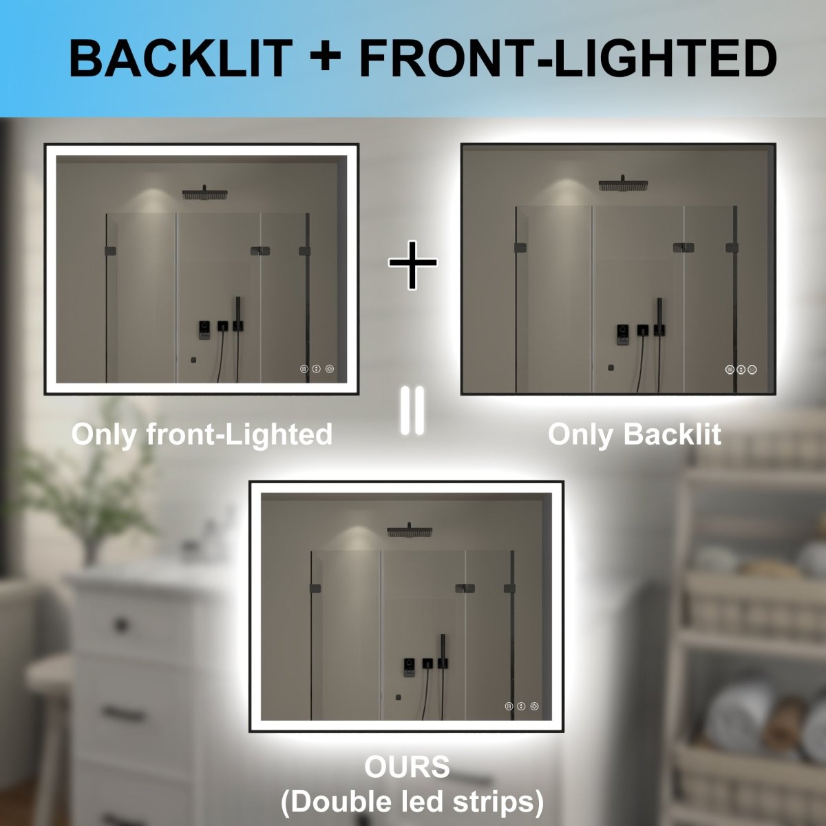 Apex - Noir 48"x32" Framed LED Lighted Bathroom Mirror