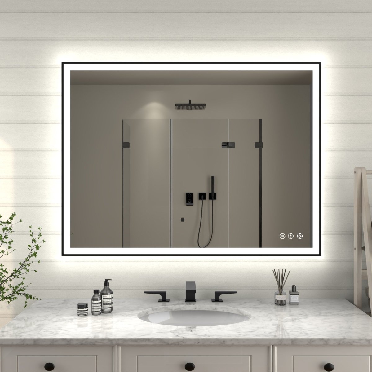 Apex - Noir 48"x36" Framed LED Lighted Bathroom Mirror