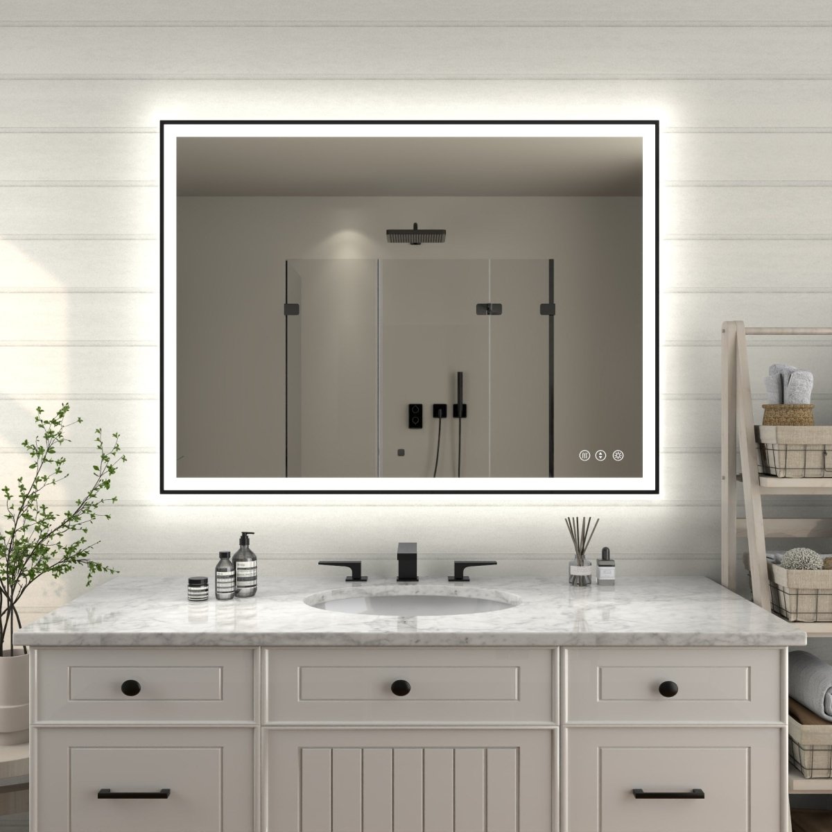 Apex - Noir 48"x36" Framed LED Lighted Bathroom Mirror