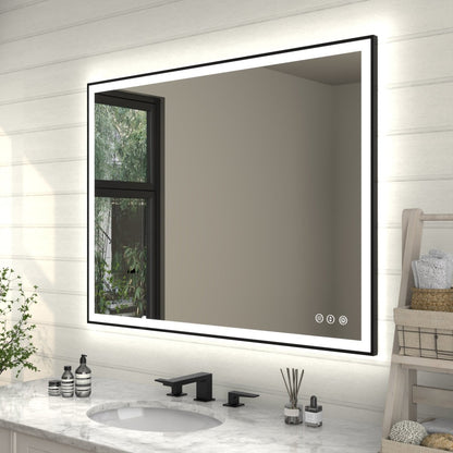 Apex - Noir 48"x36" Framed LED Lighted Bathroom Mirror