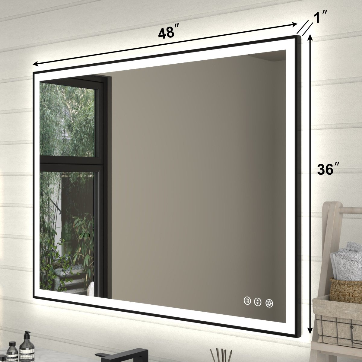 Apex - Noir 48"x36" Framed LED Lighted Bathroom Mirror