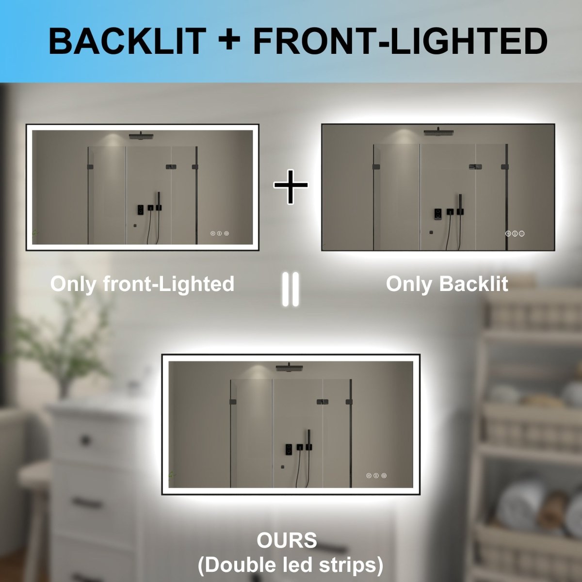 Apex - Noir 55"x30" Framed LED Lighted Bathroom Mirror