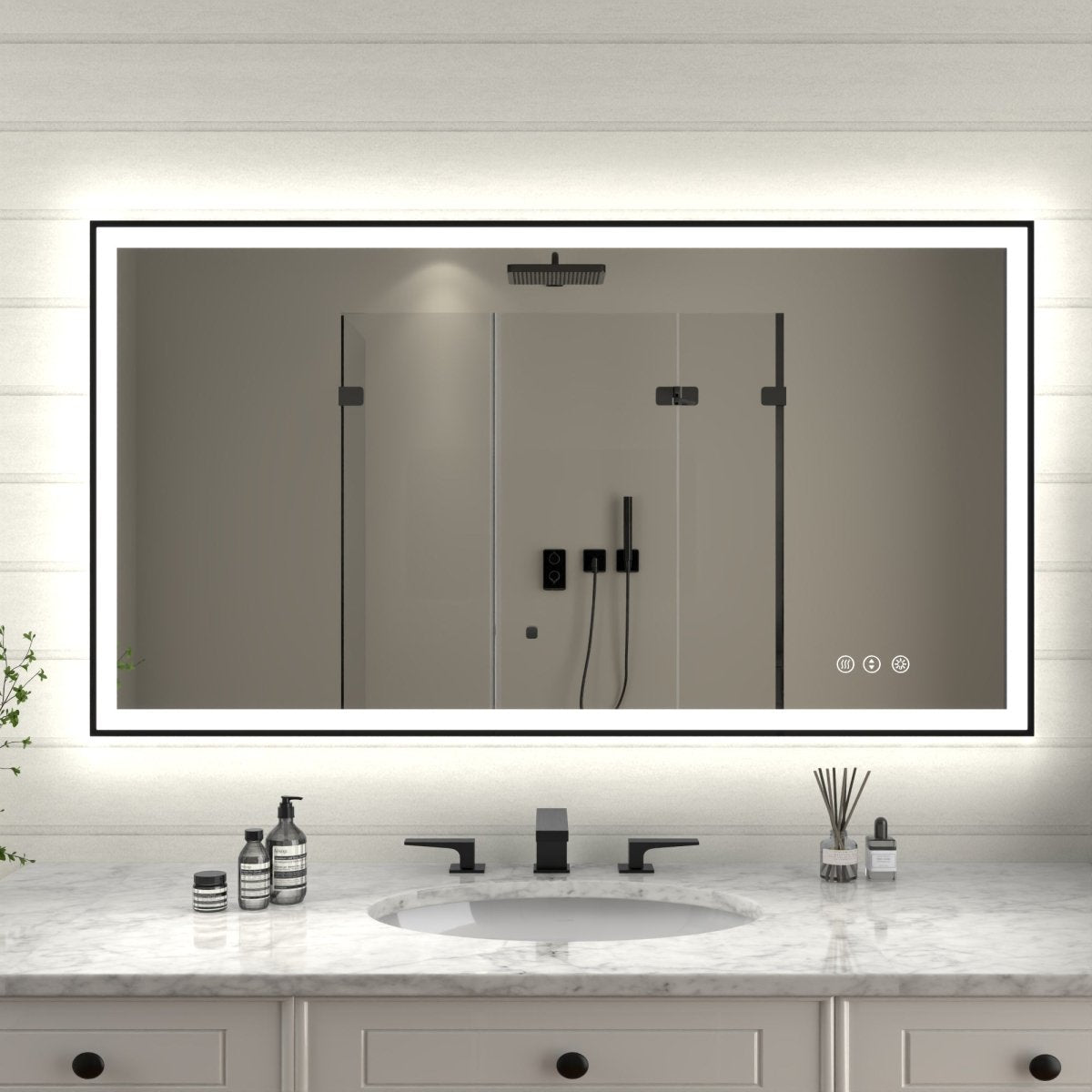 Apex - Noir 55"x30" Framed LED Lighted Bathroom Mirror