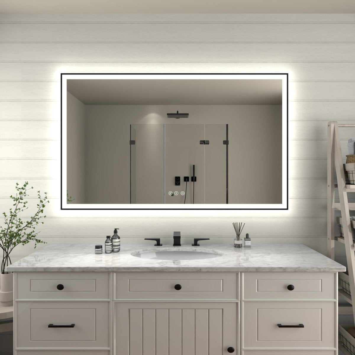 Apex - Noir 60"x36" Framed LED Lighted Bathroom Mirror