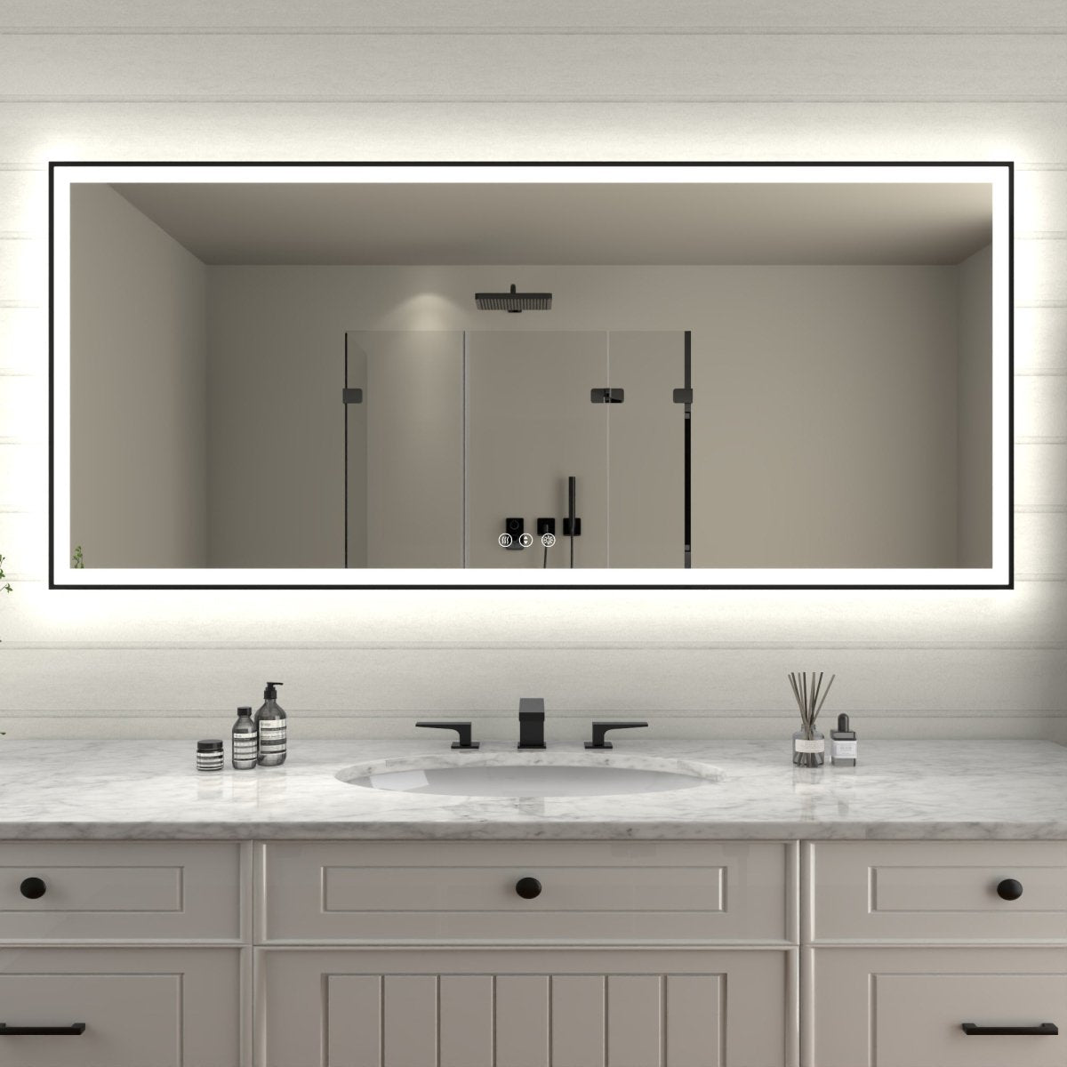 Apex - Noir 72"x32" Framed LED Lighted Bathroom Mirror