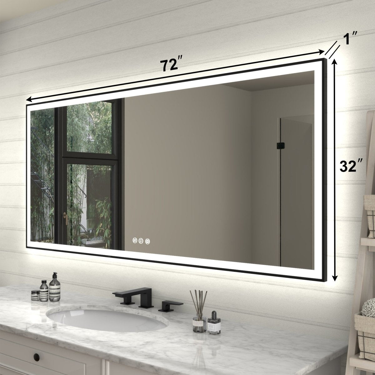 Apex - Noir 72"x32" Framed LED Lighted Bathroom Mirror