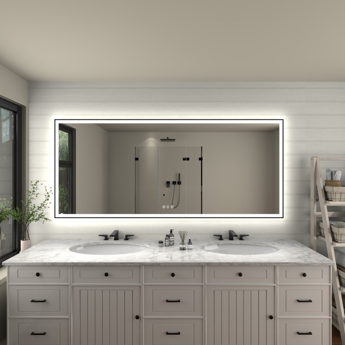 Apex - Noir 88"x38" Framed LED Lighted Bathroom Mirror