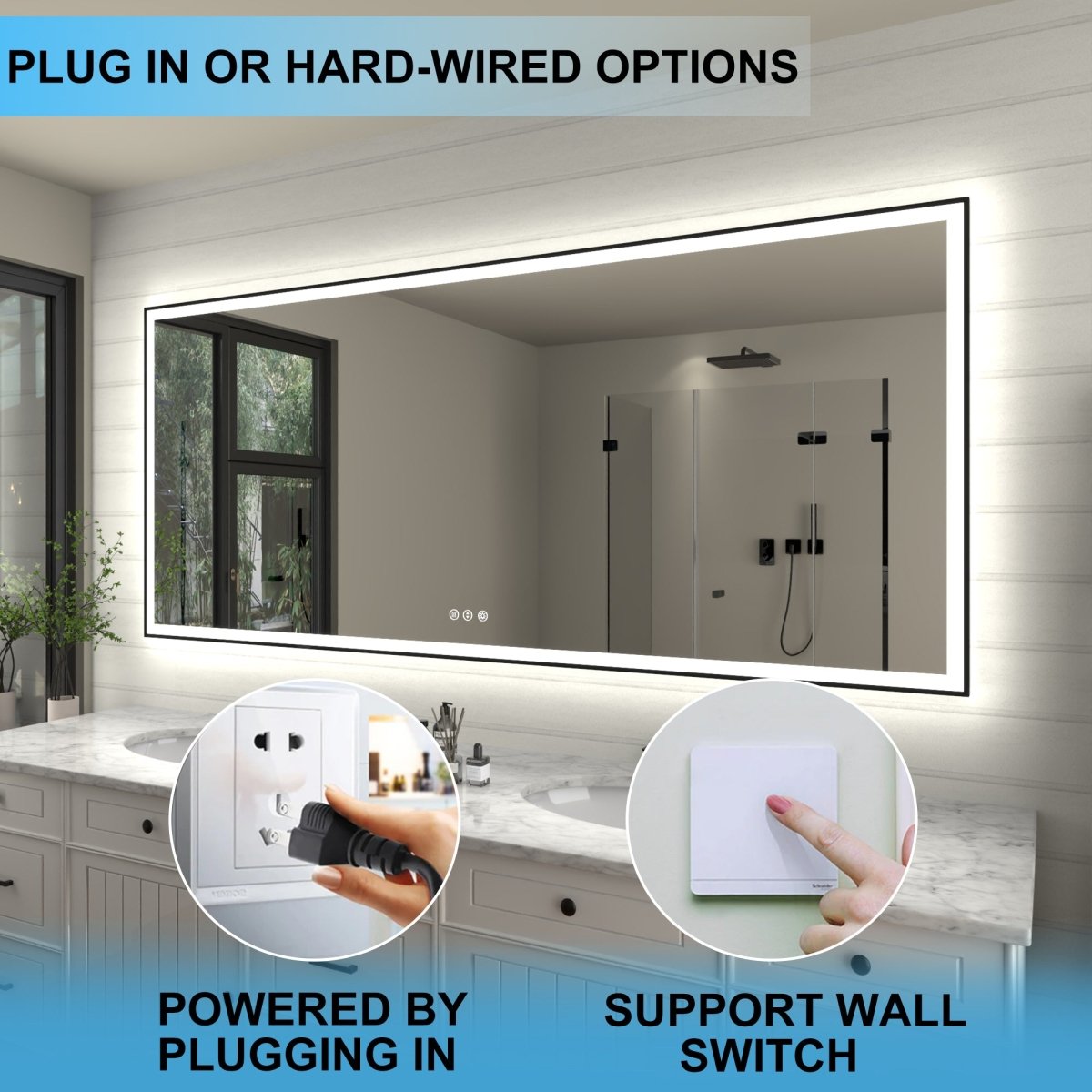 Apex - Noir 88"x38" Framed LED Lighted Bathroom Mirror