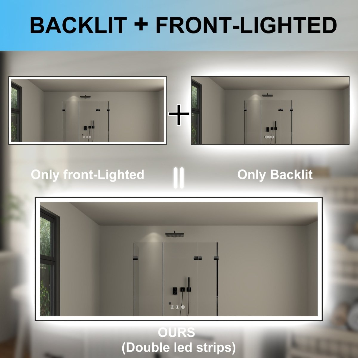 Apex - Noir 88"x38" Framed LED Lighted Bathroom Mirror