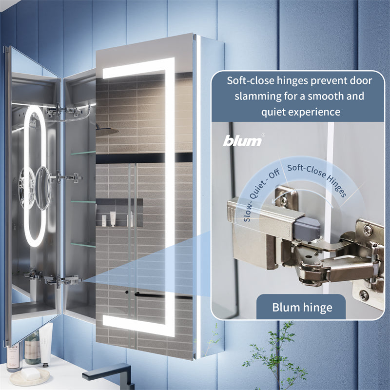 Illusion-B 60" x 36" LED Lighted Inset Mirrored Medicine Cabinet with Magnifiers Front and Back Light