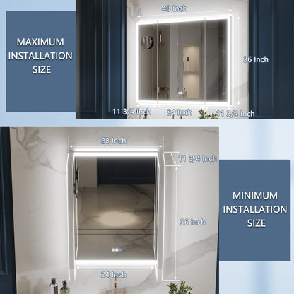 TriFold 48" W x 36" H LED Lighted Tri-Fold Bathroom Mirror, Front & Back Lighting, with Movable 10X Magnifying Mirror