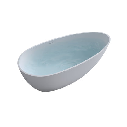 Exbrite 59'' Freestanding Solid Surface Resin Stone Bathtub,Free Standing Tub with Overflow and Pop-up Drain, Matte White