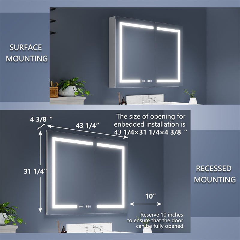 Boost - M2 44" W x 32" H Bathroom Light Medicine Cabinets with Vanity Mirror Recessed or Surface