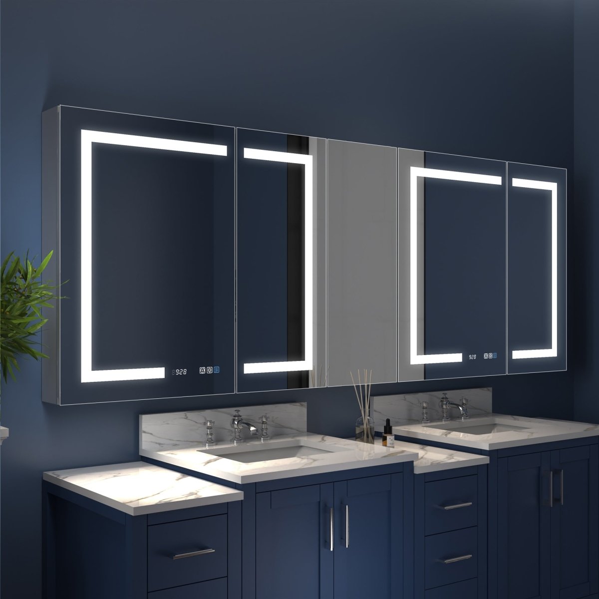 Boost-M2 84" W x 32" H Bathroom Narrow Light Medicine Cabinets with Vanity Mirror Recessed or Surface