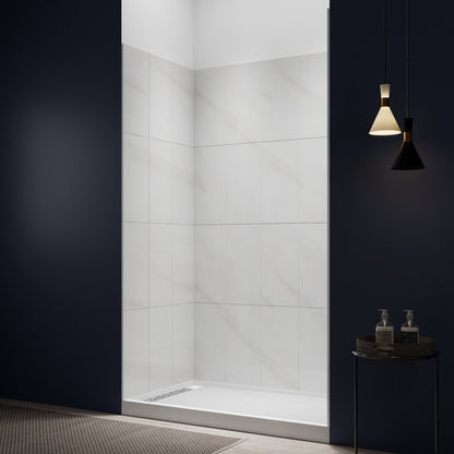 Verona Bathroom Tiles 36"x60"x96"Alcove Stone Shower Wall Kit for Bathroom Remodel,Height adjustable,Fast Installation,Waterproof,Silver White