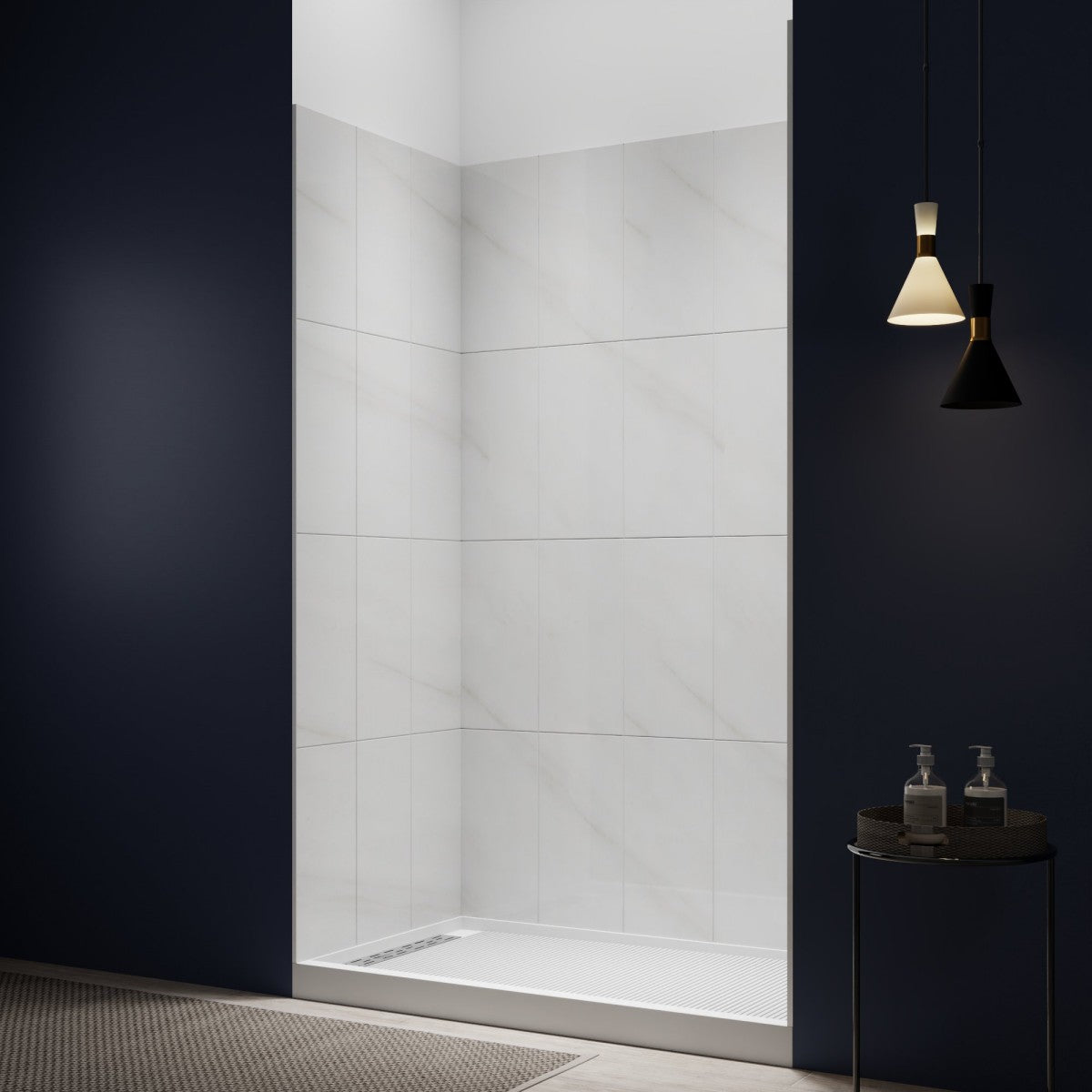 Verona Bathroom Tiles 34"x60"x96"Alcove Stone Shower Wall Kit for Bathroom Remodel,Height adjustable,Fast Installation,Waterproof,Silver White