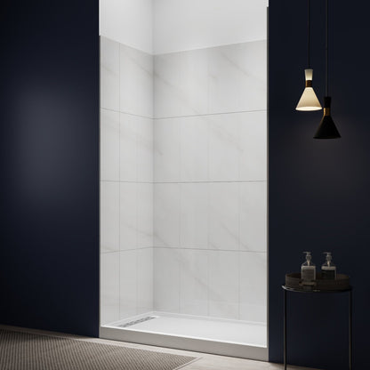 Verona 32" x 60"in Alcove Stone Shower Wall Kit for Bathroom Remodel,Fast Installation,Waterproof,Silver White