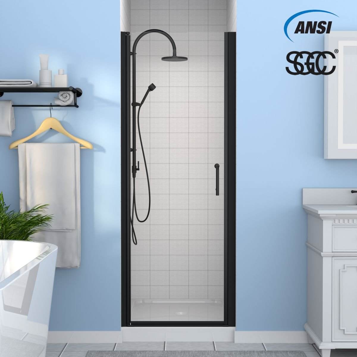 Classy 28 - 29.3"x72" Frameless Shower Door in Matte Black,Water Repellent Glass with Seal Strip Parts and Handle,6mm Glass Shower Door