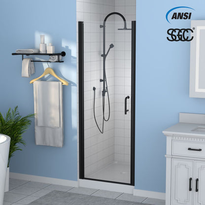 Classy 28 - 29.3"x72" Frameless Shower Door in Matte Black,Water Repellent Glass with Seal Strip Parts and Handle,6mm Glass Shower Door