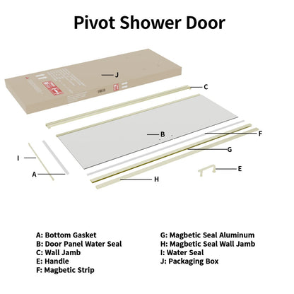 Classy 30 - 31.3"x72" Frameless Shower Door in Brush Gold,Water Repellent Glass with Seal Strip Parts and Handle,6mm Glass Shower Door