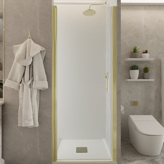 Classy 30 - 31.3"x72" Frameless Shower Door in Brush Gold,Water Repellent Glass with Seal Strip Parts and Handle,6mm Glass Shower Door