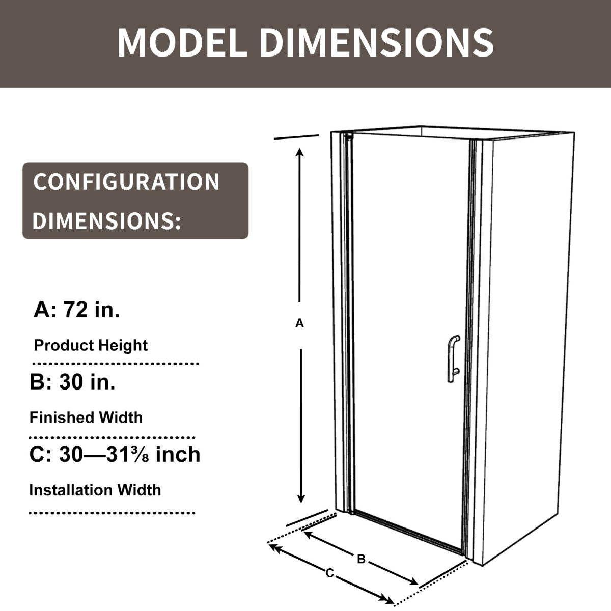 Classy 30 - 31.3"x72" Frameless Shower Door in Brush Gold,Water Repellent Glass with Seal Strip Parts and Handle,6mm Glass Shower Door