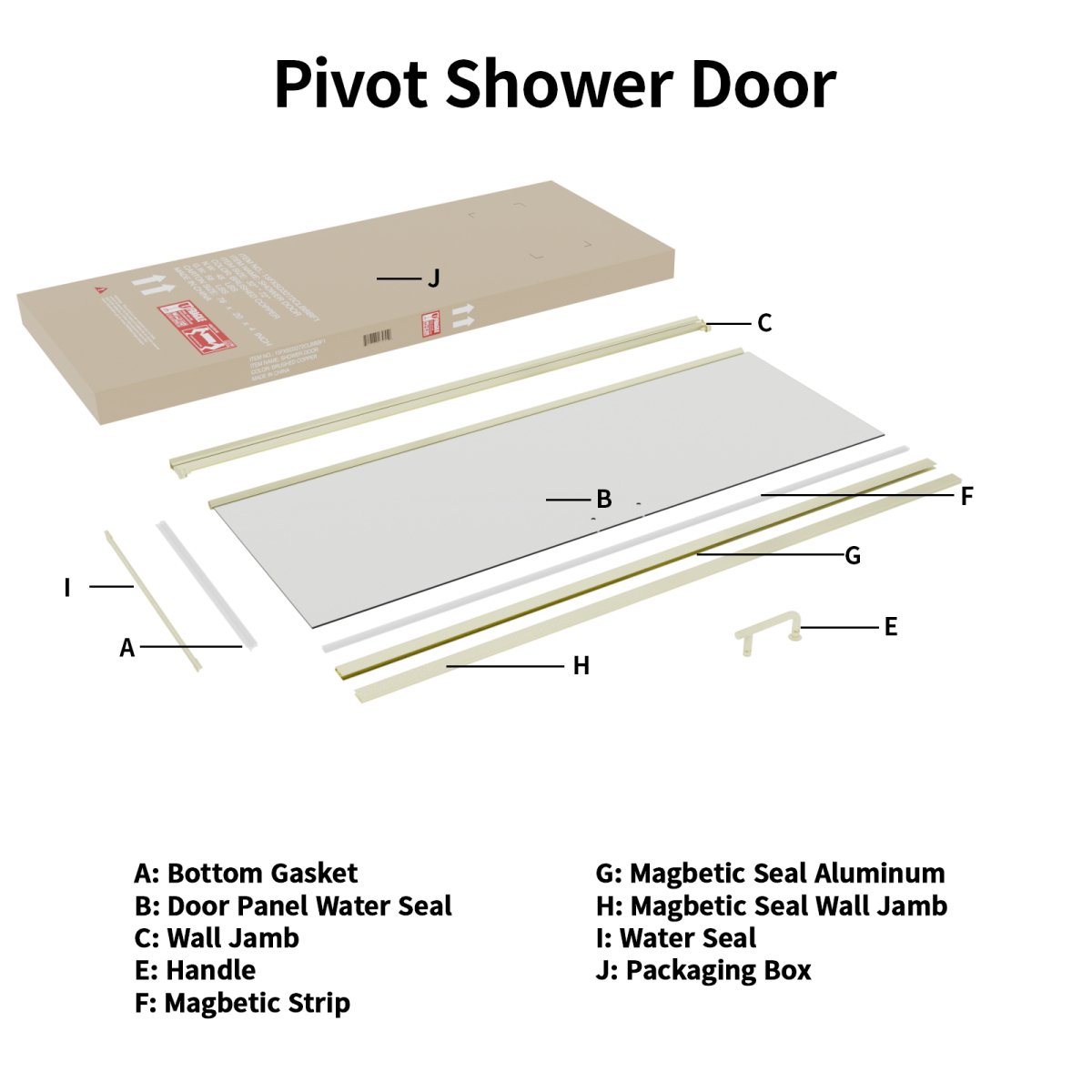 Classy 34 - 35.3"x72" Frameless Shower Door in Brush Gold,Water Repellent Glass with Seal Strip Parts and Handle,6mm Glass Shower Door