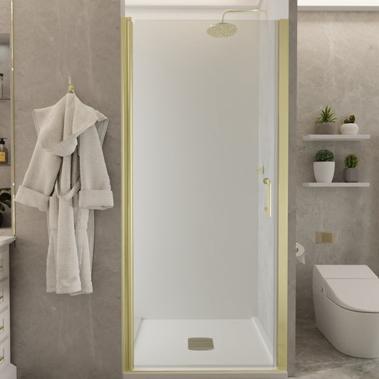 Classy 34 - 35.3"x72" Frameless Shower Door in Brush Gold,Water Repellent Glass with Seal Strip Parts and Handle,6mm Glass Shower Door