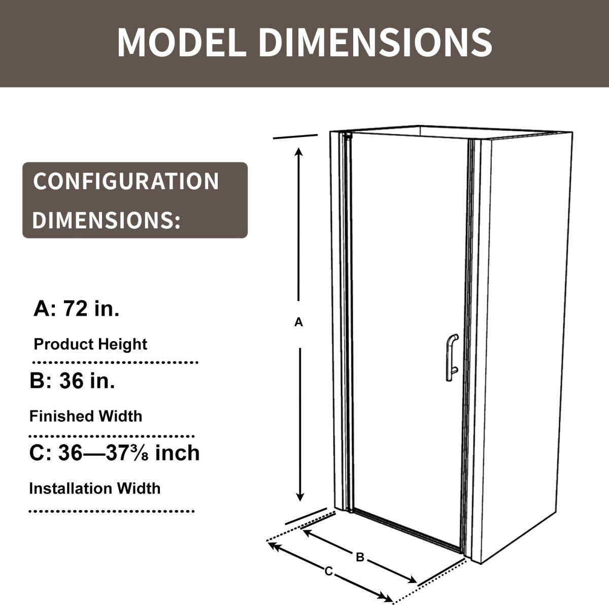 Classy 36 - 37.3"x72" Frameless Shower Door in Brush Gold,Water Repellent Glass with Seal Strip Parts and Handle,6mm Glass Shower Door