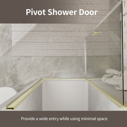 Classy 36 - 37.3"x72" Frameless Shower Door in Brush Gold,Water Repellent Glass with Seal Strip Parts and Handle,6mm Glass Shower Door