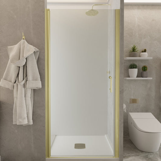 Classy 36 - 37.3"x72" Frameless Shower Door in Brush Gold,Water Repellent Glass with Seal Strip Parts and Handle,6mm Glass Shower Door