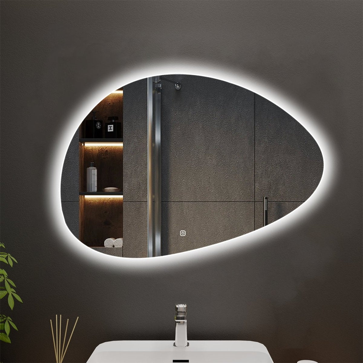 Allsumhome Curve Customized Irregular LED Bathroom Mirror, Backlit