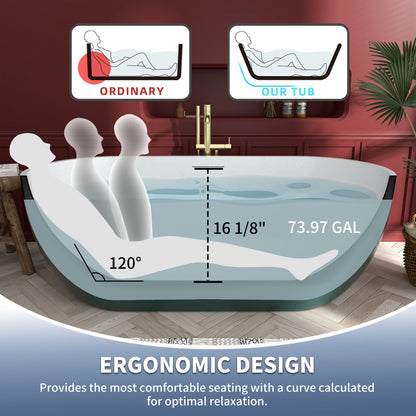 Allsumhome RockX 59" Imitation Natural Stone Freestanding Bathtub,Avocado green,Stone Touch,Scratch-proof,Large Overflow Port