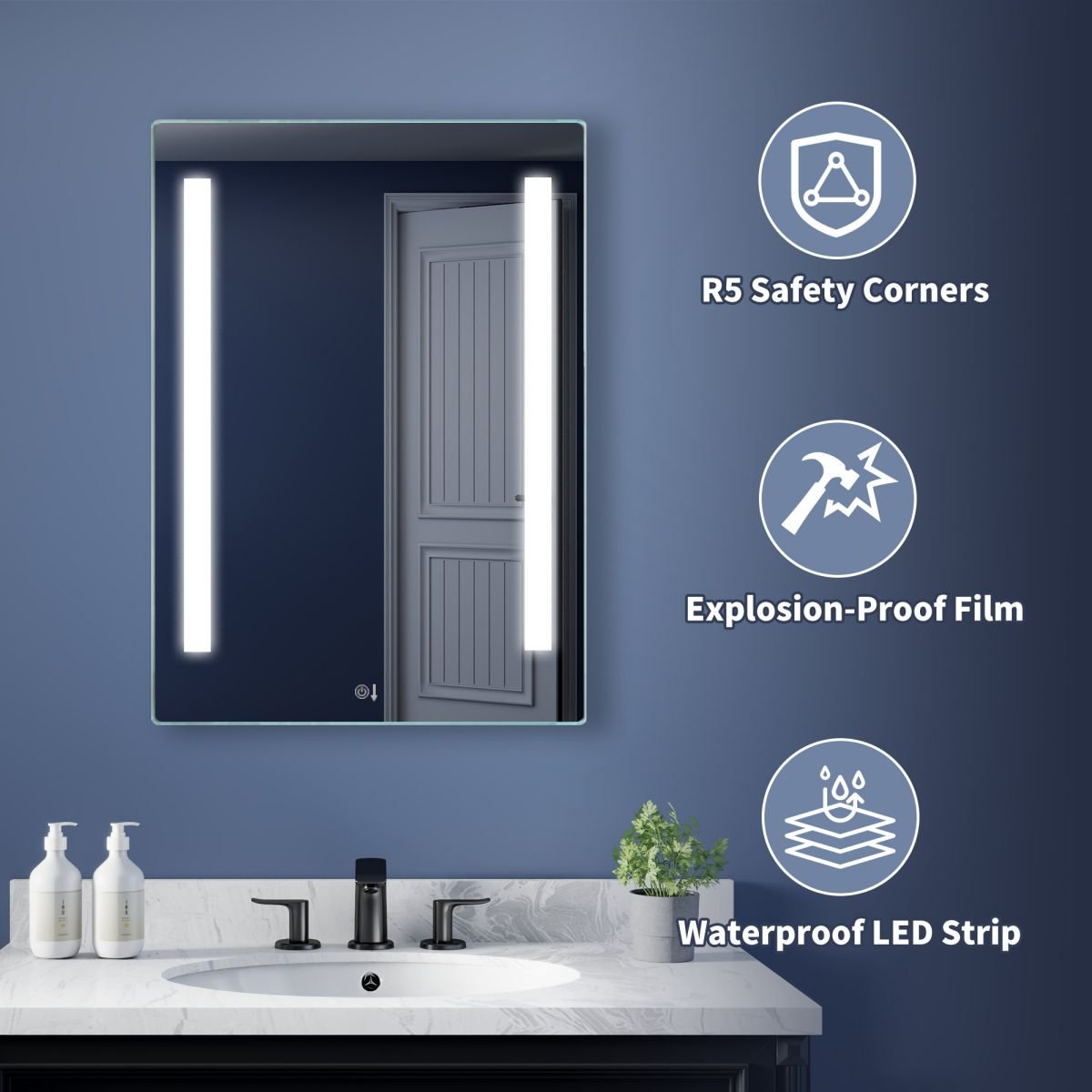 ES - DIY 20X28 LED Bathroom Mirror with Lights,Lighted Bathroom Vanity Mirror for Wall,Tempered Glass