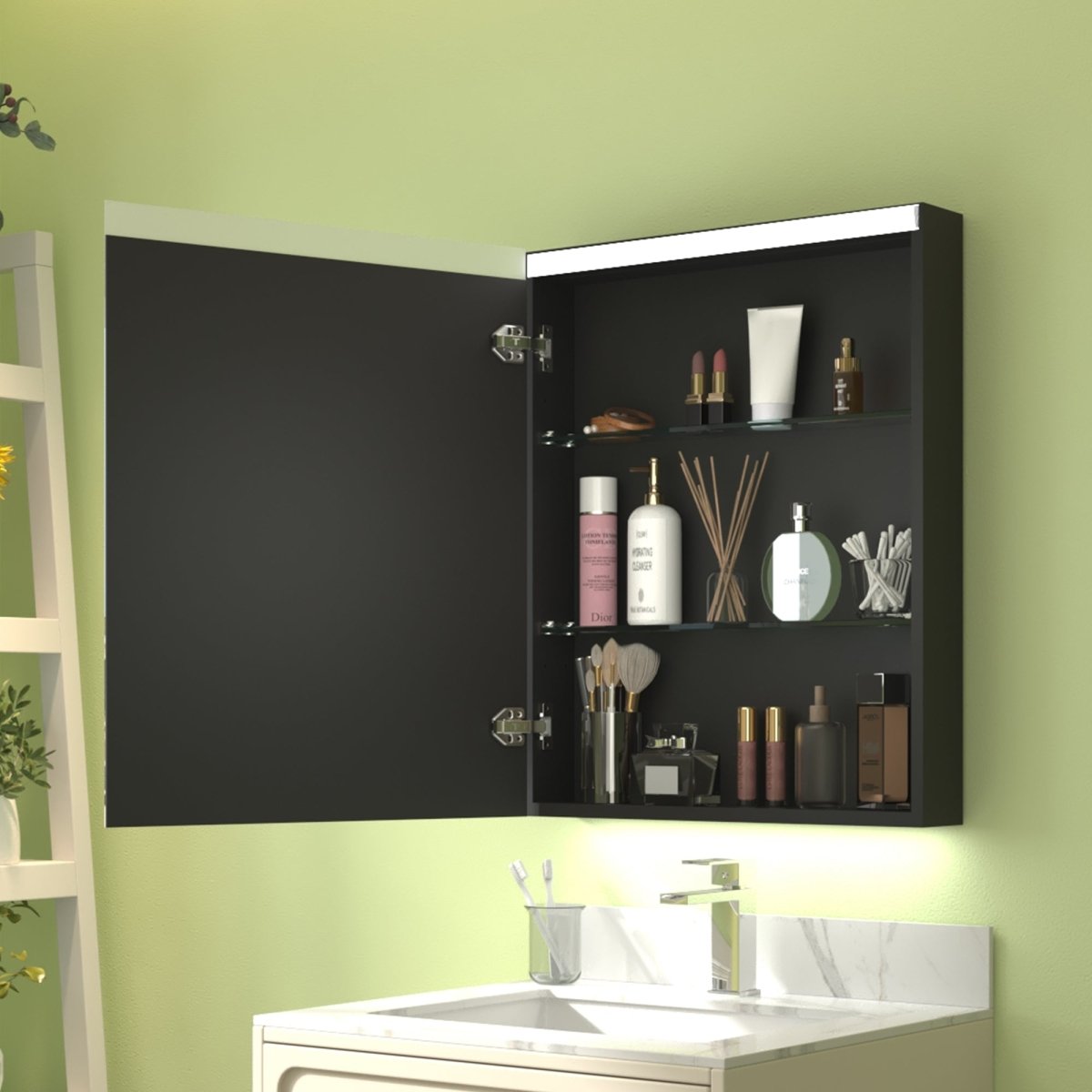 ExBrite 24" W x 30" H LED Light Bathroom Mirror Medicine Cabinet,Hinge on the Left