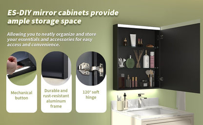 ExBrite 24" W x 30" H LED Light Bathroom Mirror Medicine Cabinet,Hinge on the Left