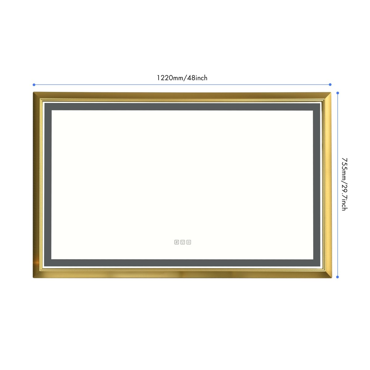 ExBrite 48 in. W x 30 in. H Oversized Rectangular Gold Framed LED Mirror Anti-Fog Dimmable Wall Mount Bathroom Vanity Mirror