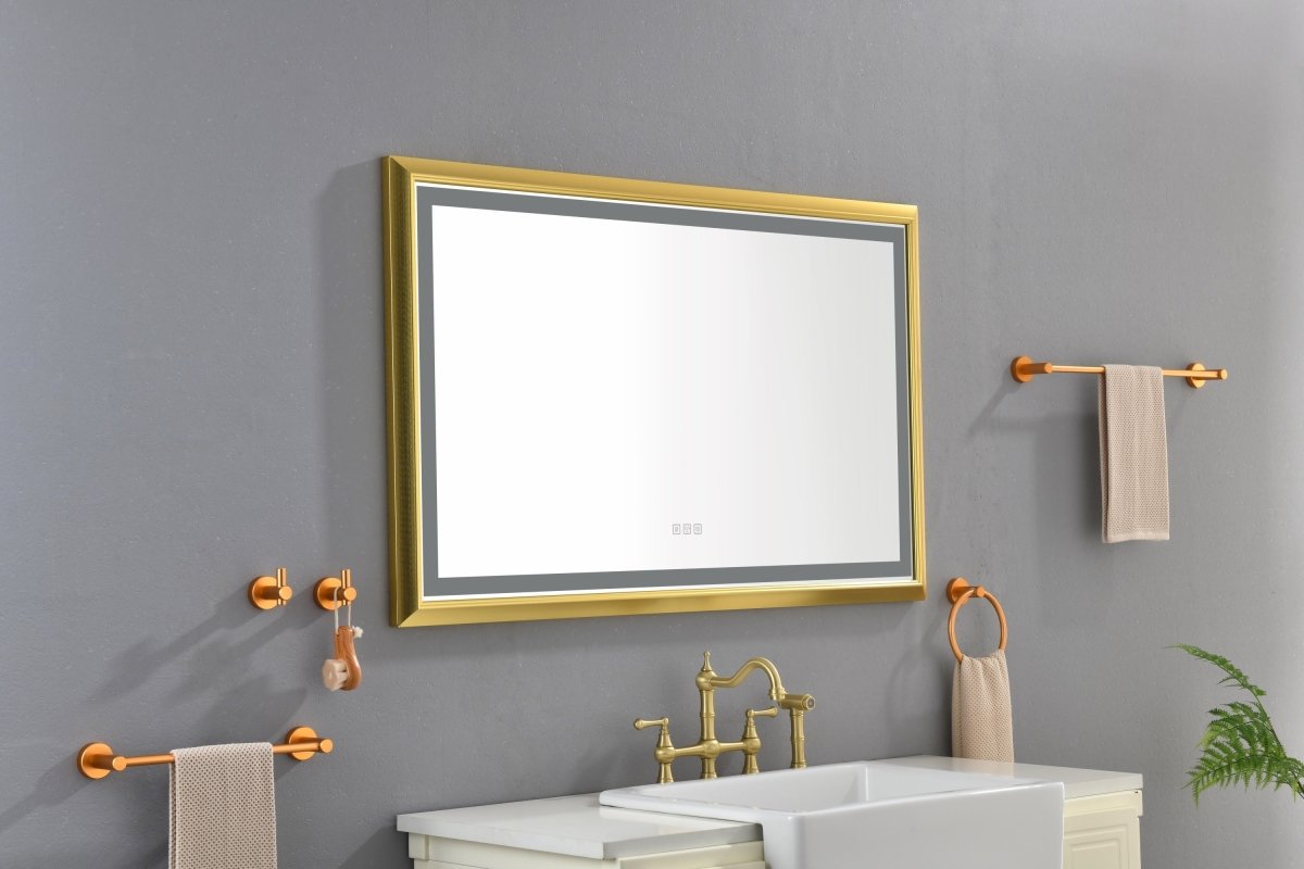 ExBrite 48 in. W x 30 in. H Oversized Rectangular Gold Framed LED Mirror Anti-Fog Dimmable Wall Mount Bathroom Vanity Mirror