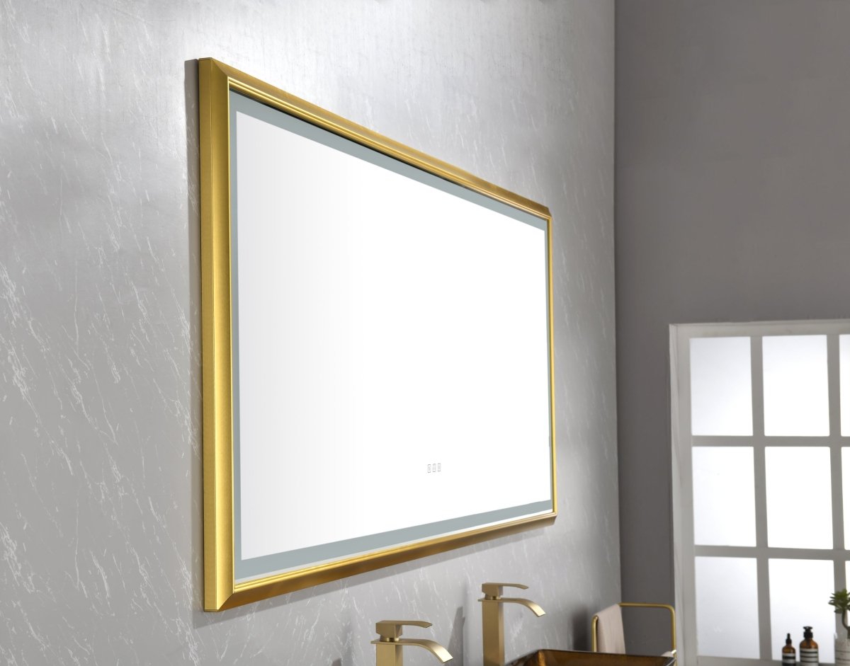 ExBrite 48 in. W x 30 in. H Oversized Rectangular Gold Framed LED Mirror Anti - Fog Dimmable Wall Mount Bathroom Vanity Mirror