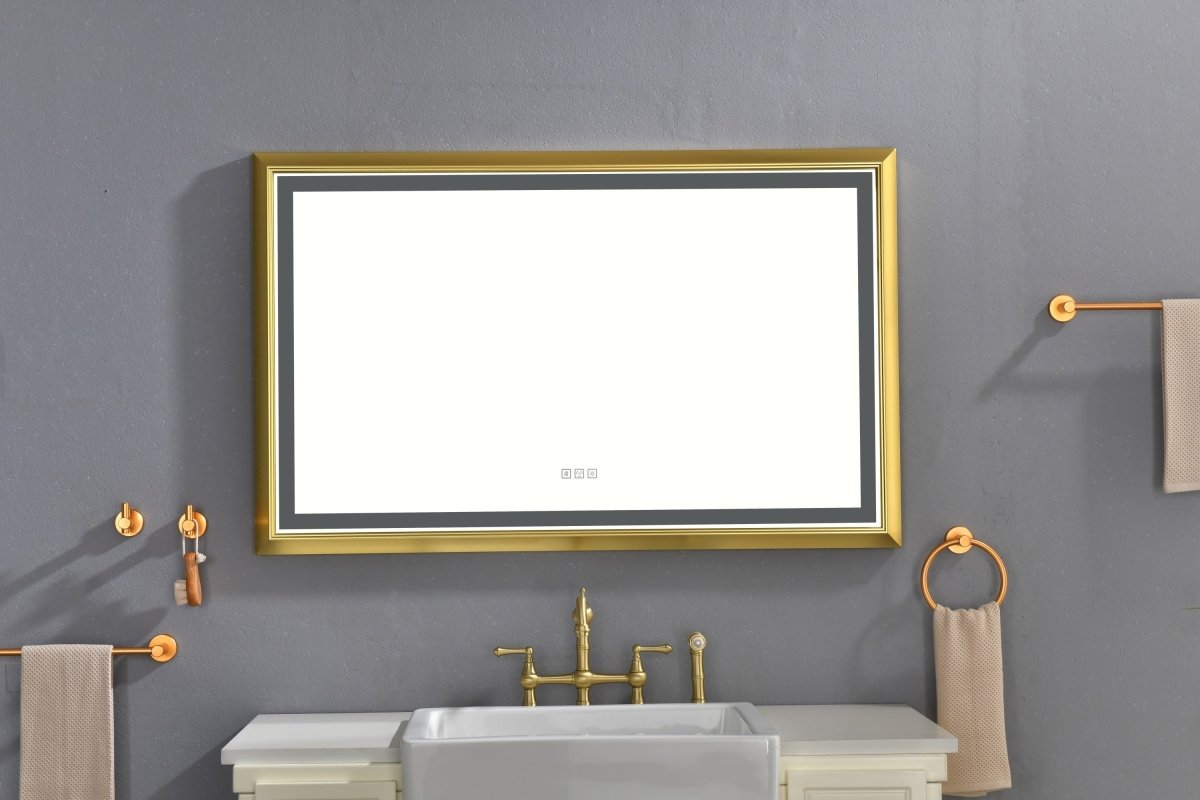 ExBrite 48 in. W x 30 in. H Oversized Rectangular Gold Framed LED Mirror Anti-Fog Dimmable Wall Mount Bathroom Vanity Mirror