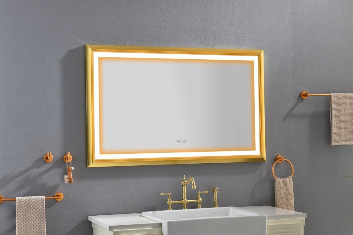 ExBrite 48 in. W x 30 in. H Oversized Rectangular Gold Framed LED Mirror Anti - Fog Dimmable Wall Mount Bathroom Vanity Mirror